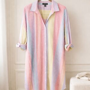 Rouge! Pastel Striped Button-Down Swim Coverup Size 3x New With Tags